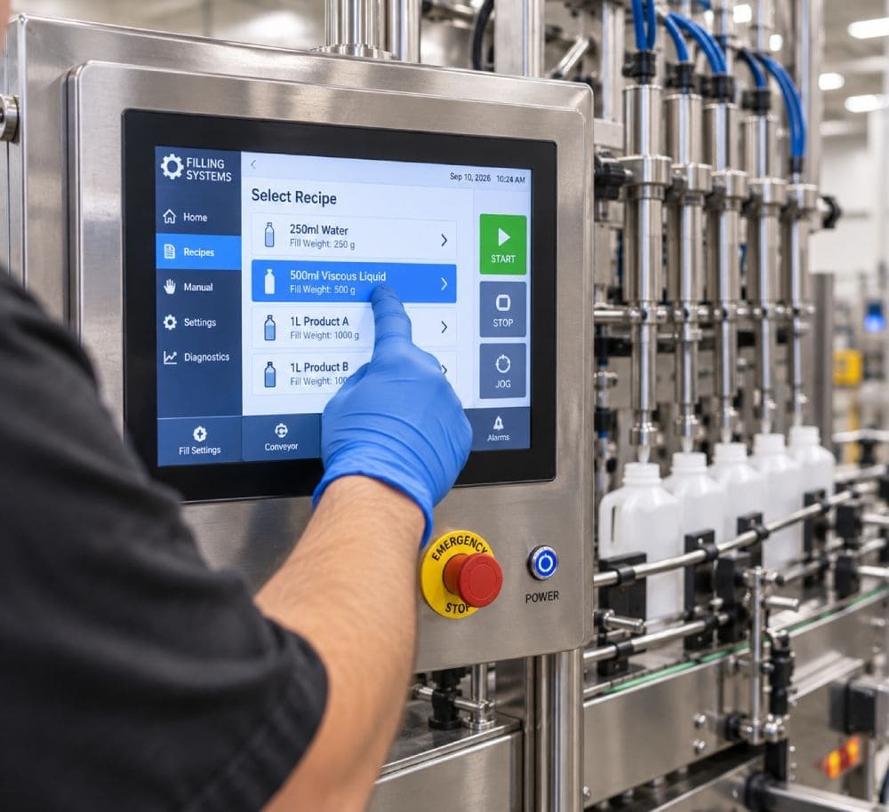 Automatic liquid filler hmi touchscreen recipe control