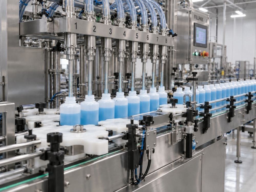 Fully automatic inline liquid filling line conveyor