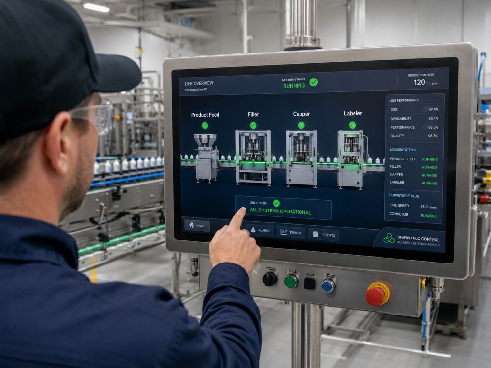 Integrated plc control system pail filling line