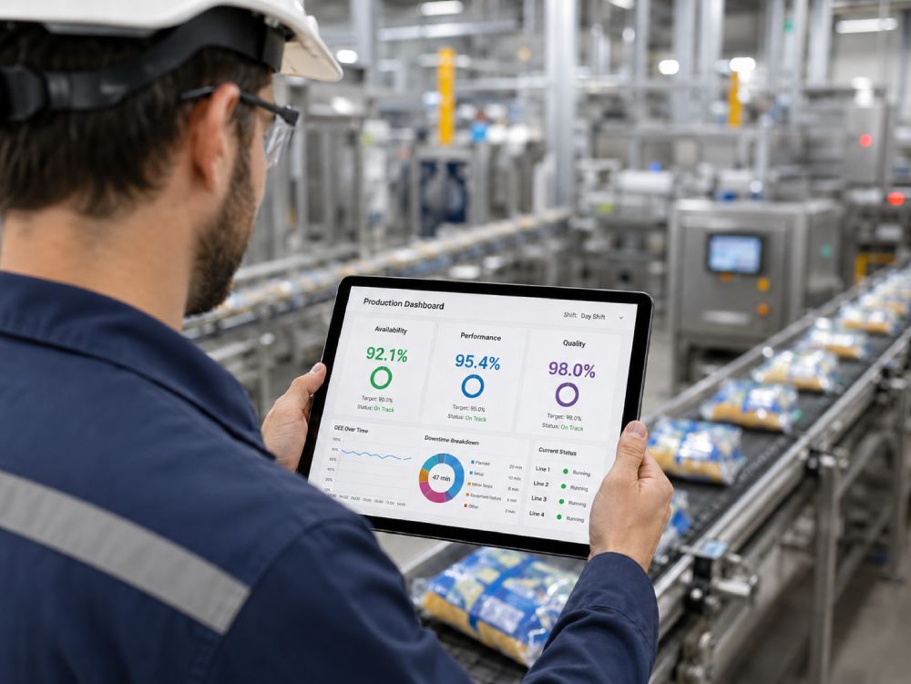 OEE downtime tracking packaging line efficiency