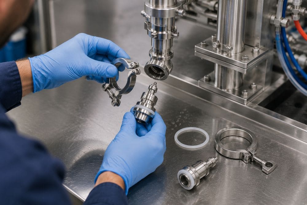 sanitary filling nozzle tri clamp disassembly cleaning